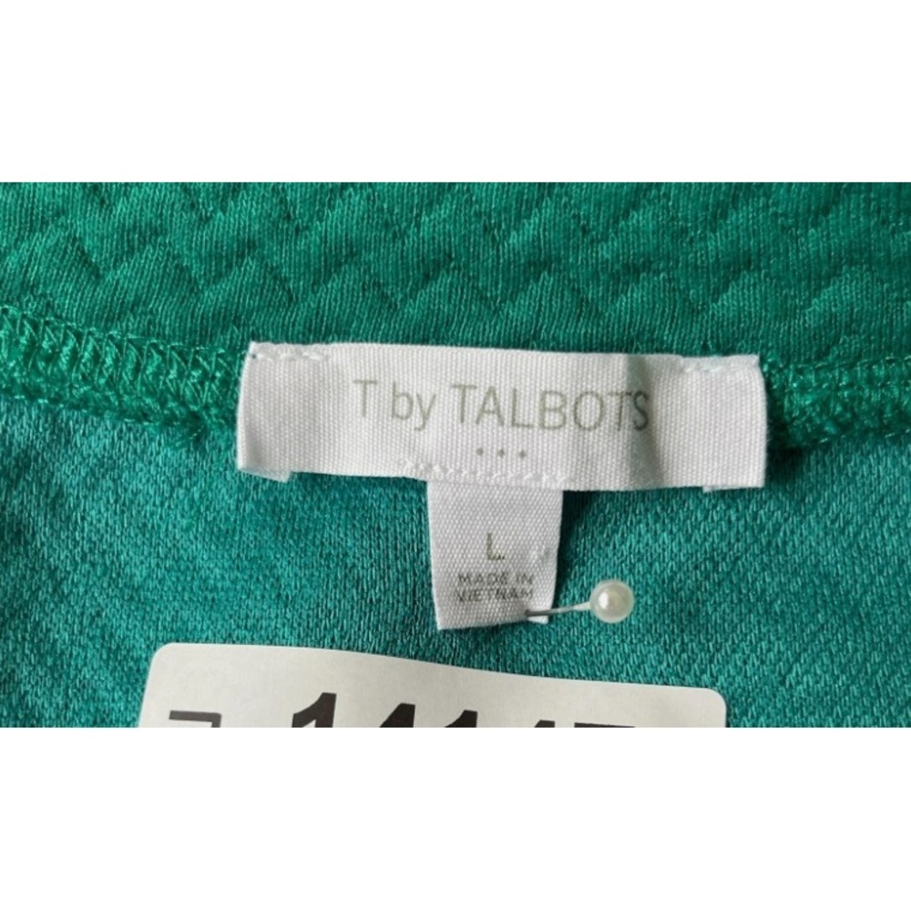 T by Talbots Womens Emerald Green Quilted Chevron Side Zip Top Pullover Large - Picture 2 of 10